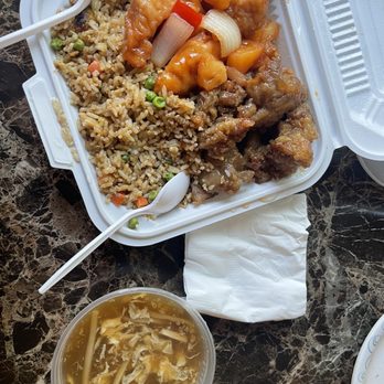 Wok's On Express - Chicken Fried Rice with orange chicken and sweet and sour fish with soup - Chinese Near Me - Sunnyvale, California Wok's On Express - Chicken Fried Rice with orange chicken and sweet and sour fish with soup - Chinese Near Me - Sunnyvale, California