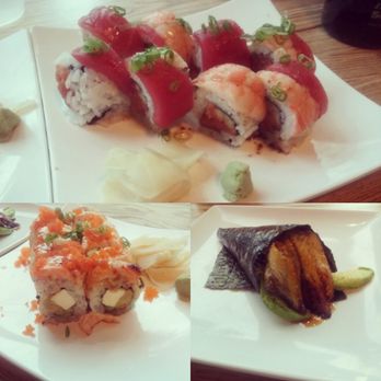 Roll Call - Sexy Roll, baked salmon roll, eel hand roll, and salmon collar - Sushi Bars Near Me - Los Angeles, California Roll Call - Sexy Roll, baked salmon roll, eel hand roll, and salmon collar - Sushi Bars Near Me - Los Angeles, California