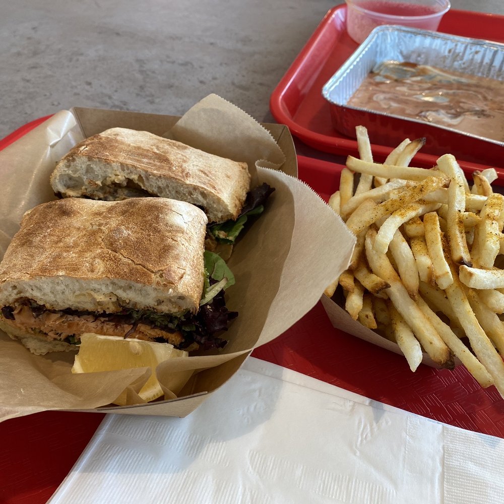 Monta Factory - Alaskan Salmon Sandwich which was fresh with the crispy Seasoned Baked Fries! - Armenian Near Me - Glendale, California