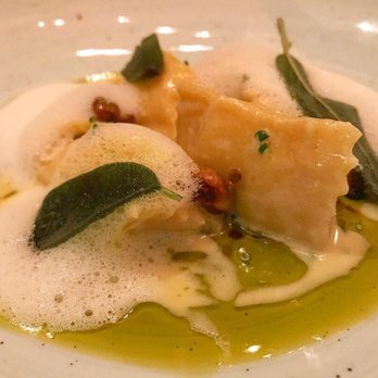 Kali Steak  - Sweet Corn Agnolotti with Fiscalini cheese foam and fried sage. - Steakhouses Near Me - Los Angeles, California