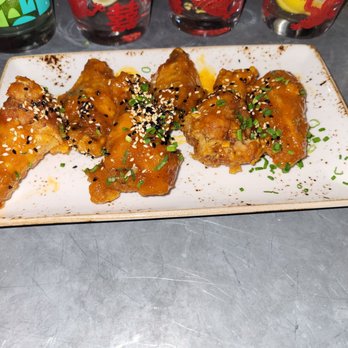 Cellar 335 - 6 PC Korean style wings in the flavor maple chipotle $15 - Cocktail Bars Near Me - Jersey City, New Jersey Cellar 335 - 6 PC Korean style wings in the flavor maple chipotle $15 - Cocktail Bars Near Me - Jersey City, New Jersey