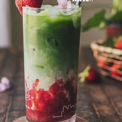 Inspy Boba & Bites - Strawberry matcha latte