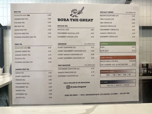 Menu photo 5 Boba the Great Los Angeles, CA