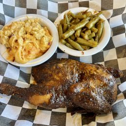 Smoked chicken, grilled green beans, mac & cheese