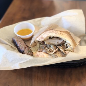 Dr.Sandwich - Chicken schwarma and beef kabob with a side of amba sauce - Mediterranean Near Me - Beverly Hills, California Dr.Sandwich - Chicken schwarma and beef kabob with a side of amba sauce - Mediterranean Near Me - Beverly Hills, California