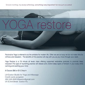 Lift Easton - Restore Sunday nights - Massage Therapy Near Me - Easton, Pennsylvania Lift Easton - Restore Sunday nights - Massage Therapy Near Me - Easton, Pennsylvania