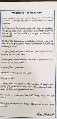 Menu photo 3 The Front Porch on Main Tazewell, VA Menu photo 3 The Front Porch on Main Tazewell, VA