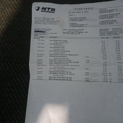 NTB-National Tire & Battery - Work order.. NOT a receipt as required by law as well as no warranty on ALLEGED repairs, UNAUTHORIZED REPAIR AND/ OR PARTS