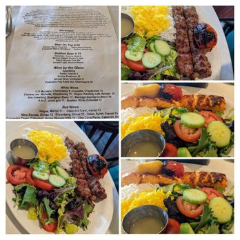 Shalizaar - Collage of koobideh and mahi kebab, and menu - Persian/Iranian Near Me - Belmont, California