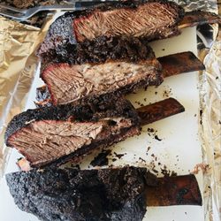 Wally Egger Meats - Beautiful bark and hickory smoke ring, juicy and perfectly tender Texas BBQ plate ribs.