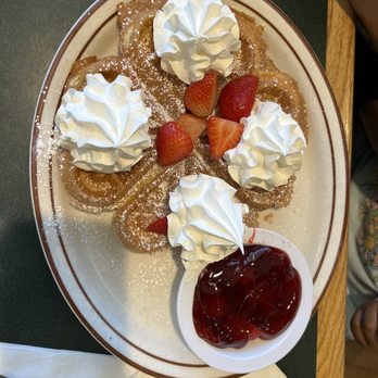 Flappy Jack's Pancake House - Waffle topped with strawberries and whipped cream. - Pancakes Near Me - Orange, California