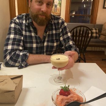 Homestyle Restaurant - Strawberry basil sorbet, expresso martini, and my handsome Hubble - New American Near Me - Ludlow, Vermont
