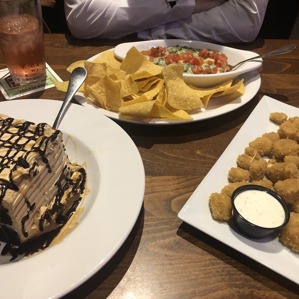 Chocolate cake, spicy cheese curds and artichoke dip Chocolate cake, spicy cheese curds and artichoke dip