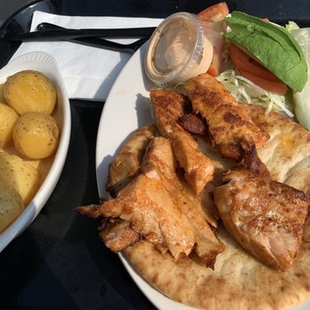 Grill House - Cajun salmon pita and Greek potatoes - American Near Me - Northbrook, Illinois