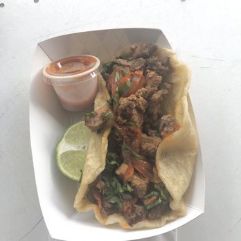 Think Tacos - Fajita taco. Very generous amount and delicious. The sauce is pretty spicy - Food Trucks Near Me - Houston, Texas
