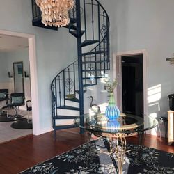 The Haven Hair Studio - Inside of salon features a locally crafted oyster chandelier.