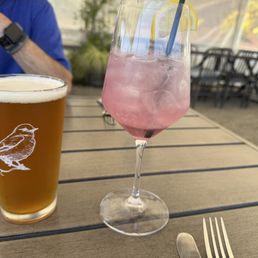 Starting with happy hour beverages, boneyard IPA and lavender French 75.