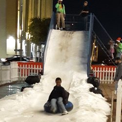 This "snow hill" was a major hit with kids and adults alike at the City of Dallas's "Deck the Plaza" event on December 6, 2019.