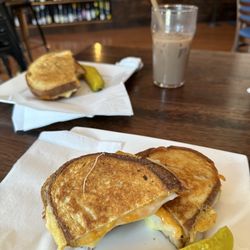 Muse Cafe - Grilled cheese with ham & pickles (2), grasshopper mocha iced latte