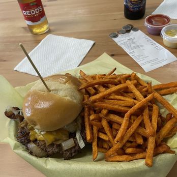 Stuff-It Burgers - Bourbon burger and sweet potato fries. Zoom in on the receipt- reasonably priced! - Burgers Near Me - Kingman, Arizona
