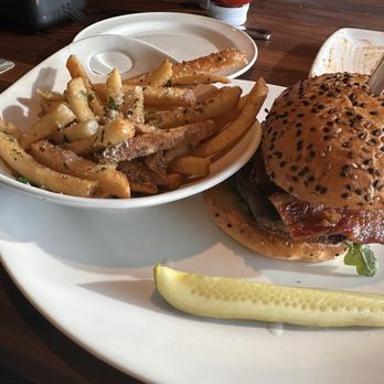 Yard House - Bleu Cheese & Bacon burger and Parmesan Truffle Fries - Bars Near Me - Houston, Texas Yard House - Bleu Cheese & Bacon burger and Parmesan Truffle Fries - Bars Near Me - Houston, Texas