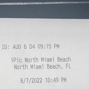 IPIC North Miami Beach - Top of my receipt showing name of location - Cinema Near Me - North Miami Beach, Florida IPIC North Miami Beach - Top of my receipt showing name of location - Cinema Near Me - North Miami Beach, Florida