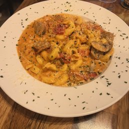 Tortellini cheese with sausage, peppers, shrooms and a kick ass sauce!