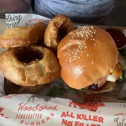 Woodshed Burgers - The Woodshed Burger and onion rings