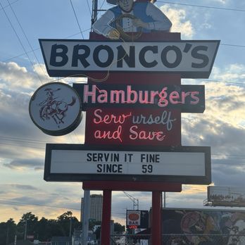 Bronco's Self-Service Drive In - The awesome, classic neon sign out front! - Burgers Near Me - Omaha, Nebraska