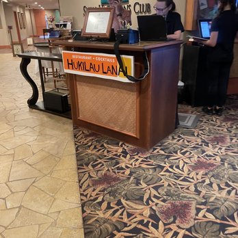 Hukilau Lanai - Check in podium - Seafood Near Me - Kapaa, Hawaii