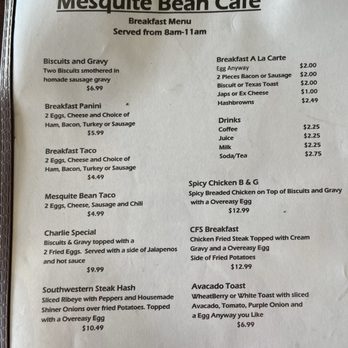 Mesquite Bean Cafe - Current menu and prices as of 6/2026 - American Near Me - San Angelo, Texas Mesquite Bean Cafe - Current menu and prices as of 6/2026 - American Near Me - San Angelo, Texas