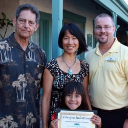 SoCal Pro Health - Ribbon cutting/mixer 6/28/12. L-R: Mayor Levitt, Yaseng, SB chamber of commerce president Nat Ferguson, and daughter Shilah.