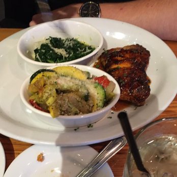 Jonah's Fish & Grits - Bourbon-glazed salmon with mixed veg and spinach. NICE sized portion of salmon although my photo skills do not reflect that. - Seafood Near Me - Thomasville, Georgia