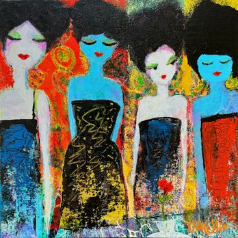 Russell Dalessio - Girl with Flowers - original acrylic on canvas 24" x 24" x 1.5" - Art Galleries Near Me - Bar Harbor, Maine Russell Dalessio - Girl with Flowers - original acrylic on canvas 24" x 24" x 1.5" - Art Galleries Near Me - Bar Harbor, Maine