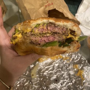 Five Guys - uncooked Bacon Cheeseburger - Burgers Near Me - Estero, Florida