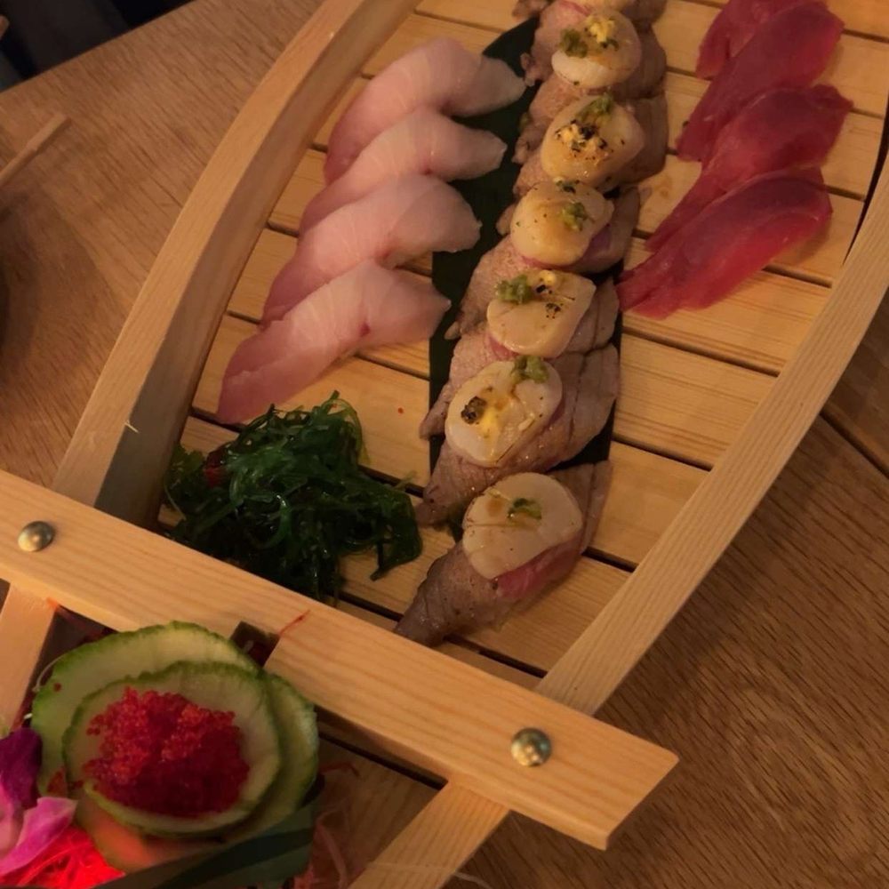 FIN Sushi & Sake - Yellowtail sushi, blue fin sushi, & a scallop roll he is adding to his new menu soon he said! - Sushi Bars Near Me - Laguna Beach, California FIN Sushi & Sake - Yellowtail sushi, blue fin sushi, & a scallop roll he is adding to his new menu soon he said! - Sushi Bars Near Me - Laguna Beach, California