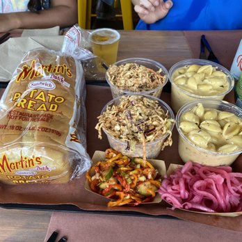 la Barbecue - Shells and Cheese, Chipotle Slaw, Kimchi, pickled Onions - Barbeque Near Me - Austin, Texas