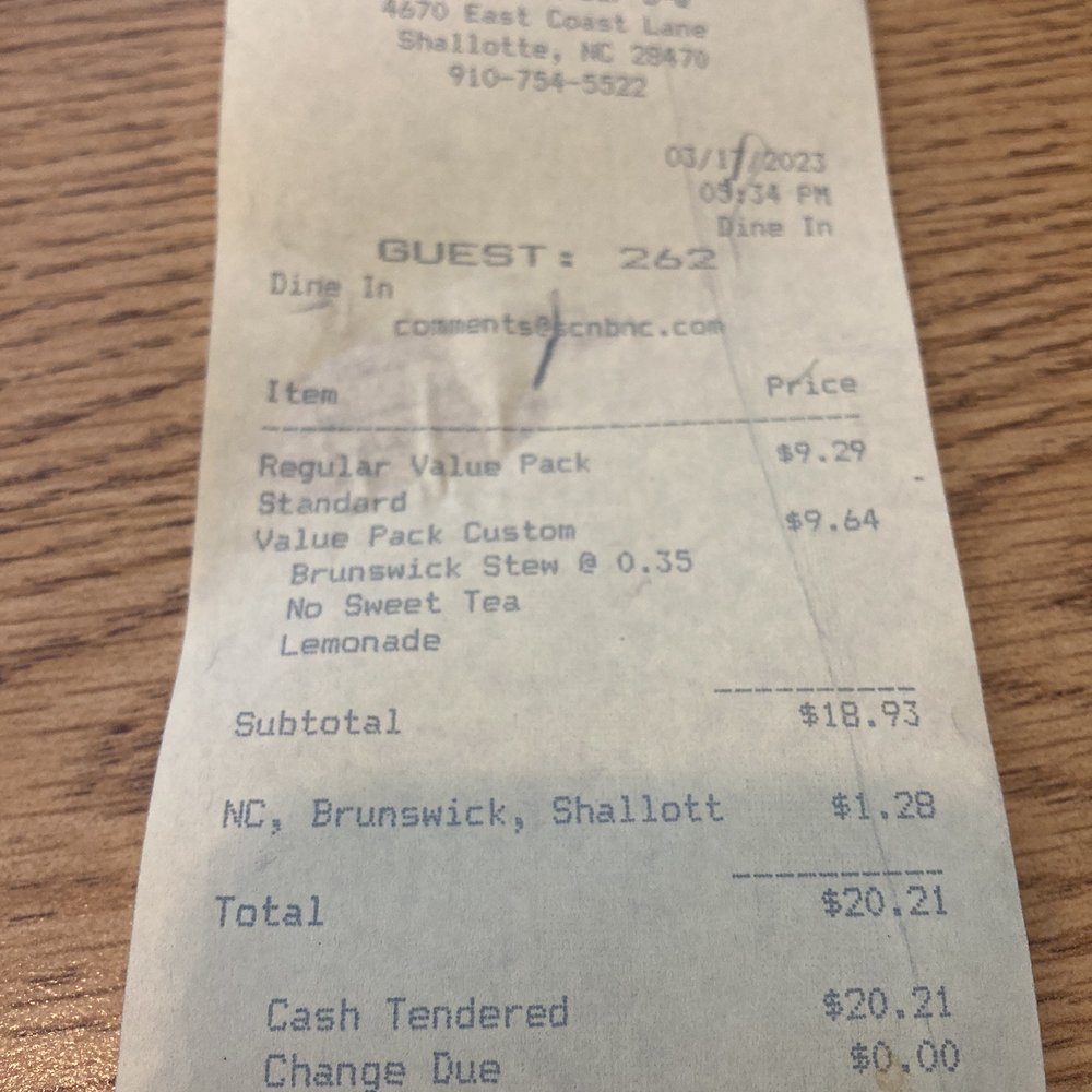 Smithfield's Chicken 'N Bar-B-Q - Receipt - Barbeque Near Me - Shallotte, North Carolina Smithfield's Chicken 'N Bar-B-Q - Receipt - Barbeque Near Me - Shallotte, North Carolina