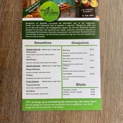Angie’s Juicebar - Back page of current menu.