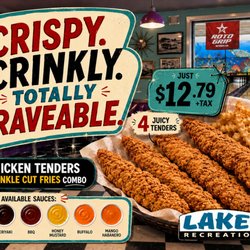 Lakeside Recreation Center - A very popular menu item is our Chicken Tenders and Crinkle-Cut Fries. Choose from one of our seven sauces to enjoy with your meal.