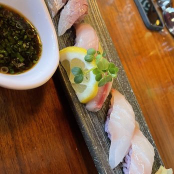 Sushi Pure - From left. Aji, suzuki and madai - Sushi Bars Near Me - Eugene, Oregon Sushi Pure - From left. Aji, suzuki and madai - Sushi Bars Near Me - Eugene, Oregon