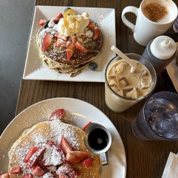 Lemon Ricotta Pancakes, Latte, Chai Latte, Two Pancakes