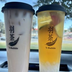 Y Bubble - Wintermelon milk green tea, lychee fruit tea with lychee jelly