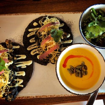 Casi Cielo - Octopus tacos, tomato and nopales salad, butternut squash soup. - Cocktail Bars Near Me - Atlanta, Georgia Casi Cielo - Octopus tacos, tomato and nopales salad, butternut squash soup. - Cocktail Bars Near Me - Atlanta, Georgia