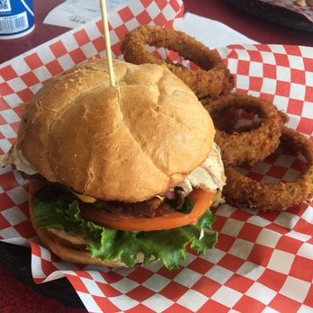 Red Wagon - Monster burger with onion rings - Burgers Near Me - Tumwater, Washington Red Wagon - Monster burger with onion rings - Burgers Near Me - Tumwater, Washington