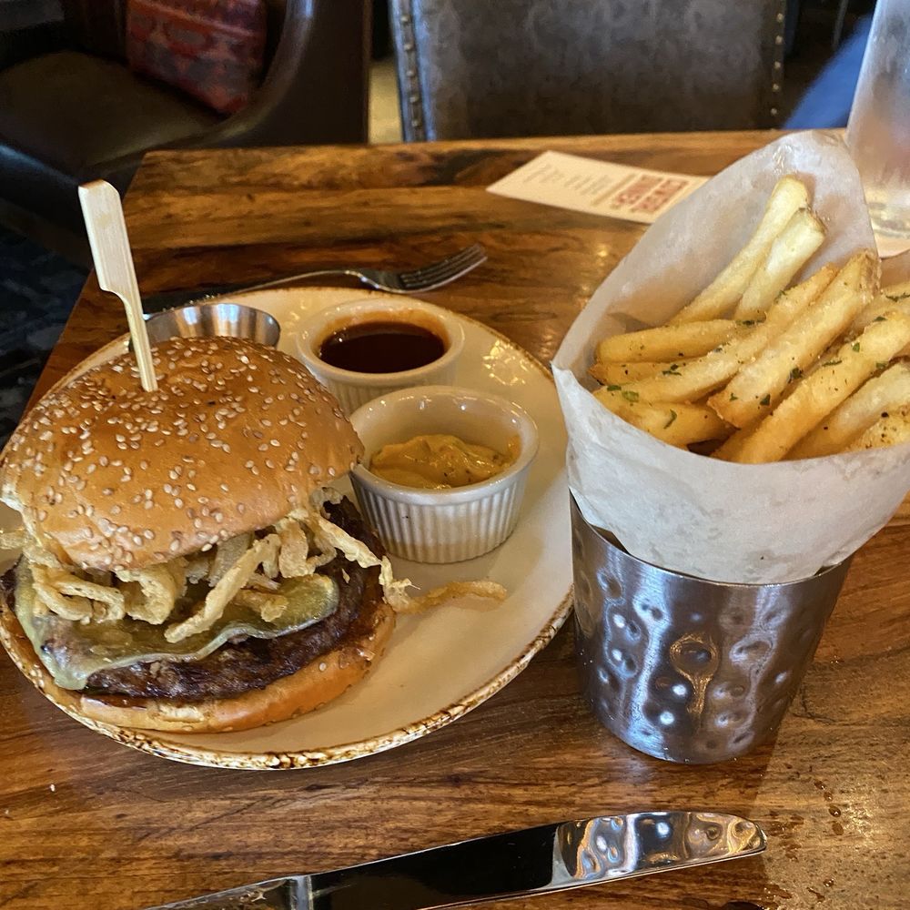 Haywire - Western Burger with Fries cooked in tallow - New American Near Me - Houston, Texas Haywire - Western Burger with Fries cooked in tallow - New American Near Me - Houston, Texas