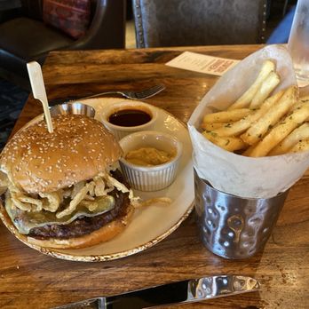Haywire - Western Burger with Fries cooked in tallow - New American Near Me - Houston, Texas Haywire - Western Burger with Fries cooked in tallow - New American Near Me - Houston, Texas