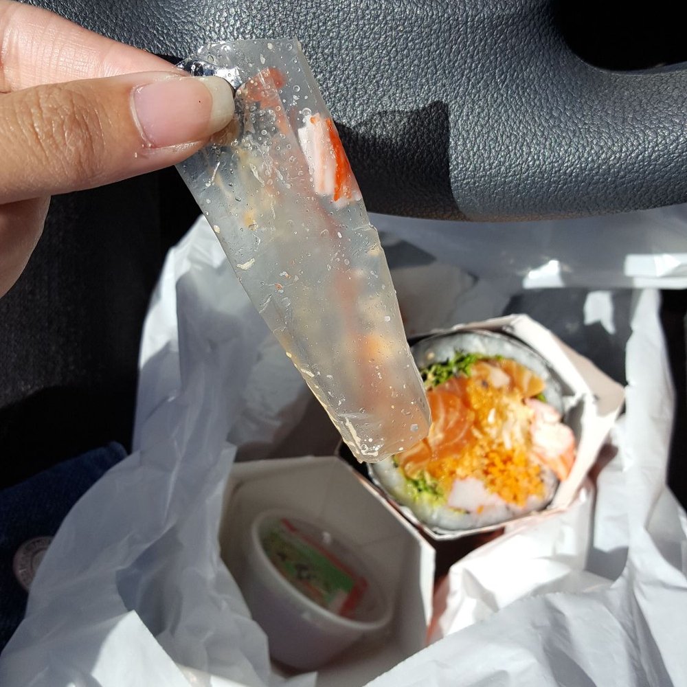 Mi'hito Sushi Laboratory - Plastic wrap from the imitation crab :( - Japanese Near Me - Mississauga, Ontario Mi'hito Sushi Laboratory - Plastic wrap from the imitation crab :( - Japanese Near Me - Mississauga, Ontario