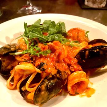 V's restaurant + bar - Seafood Linguine - wonderful sauce and seafood, everything was delicious! (This is half portion - I shared w/ my hubby) - Mediterranean Near Me - Malibu, California V's restaurant + bar - Seafood Linguine - wonderful sauce and seafood, everything was delicious! (This is half portion - I shared w/ my hubby) - Mediterranean Near Me - Malibu, California