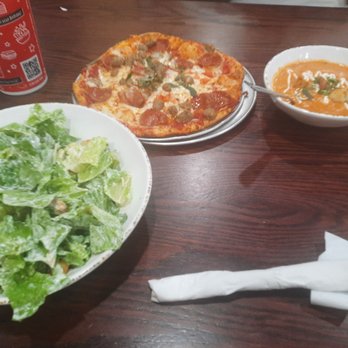 Newk's Eatery - Cesar salad, sausage n pepperoni pizza, and tomatoes soup. - Salad Near Me - D'iberville, Mississippi Newk's Eatery - Cesar salad, sausage n pepperoni pizza, and tomatoes soup. - Salad Near Me - D'iberville, Mississippi